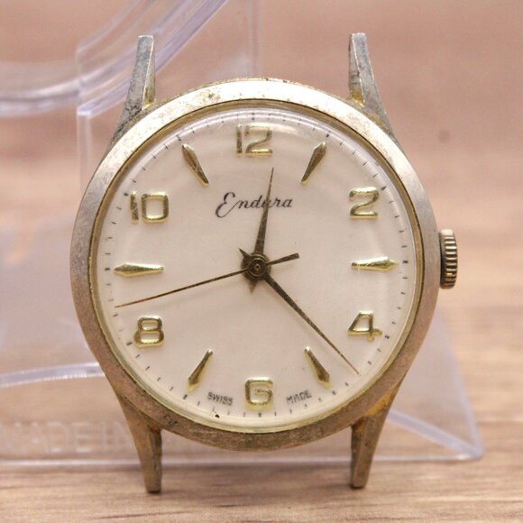 Vintage Endura Swiss Watch Mens Silver Tone Stainless Steel Classic White Dial - Picture 1 of 5